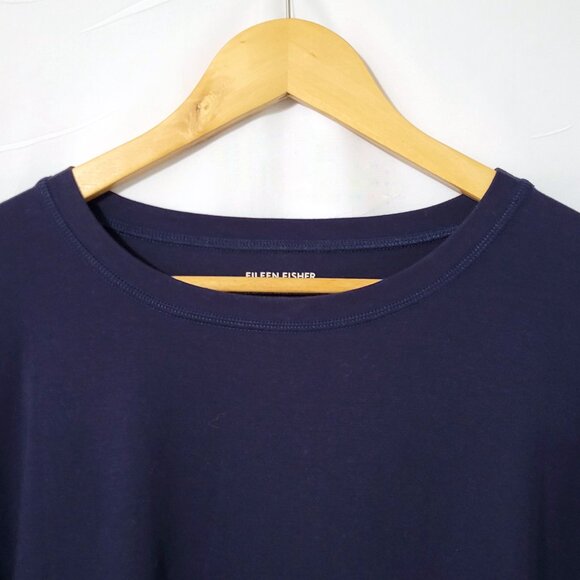 Eileen Fisher Womens Organic Cotton Tunic Top Sz M Long Sleeve Navy Quiet Luxury - Picture 3 of 9
